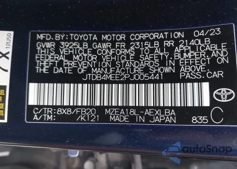 2023 Toyota Corolla Le z USA, uszkodzony, nr VIN JTDB4MEE2PJ005441